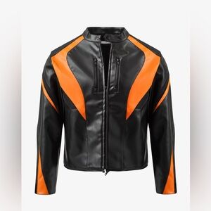 CROPPED LEATHER RACE JACKET